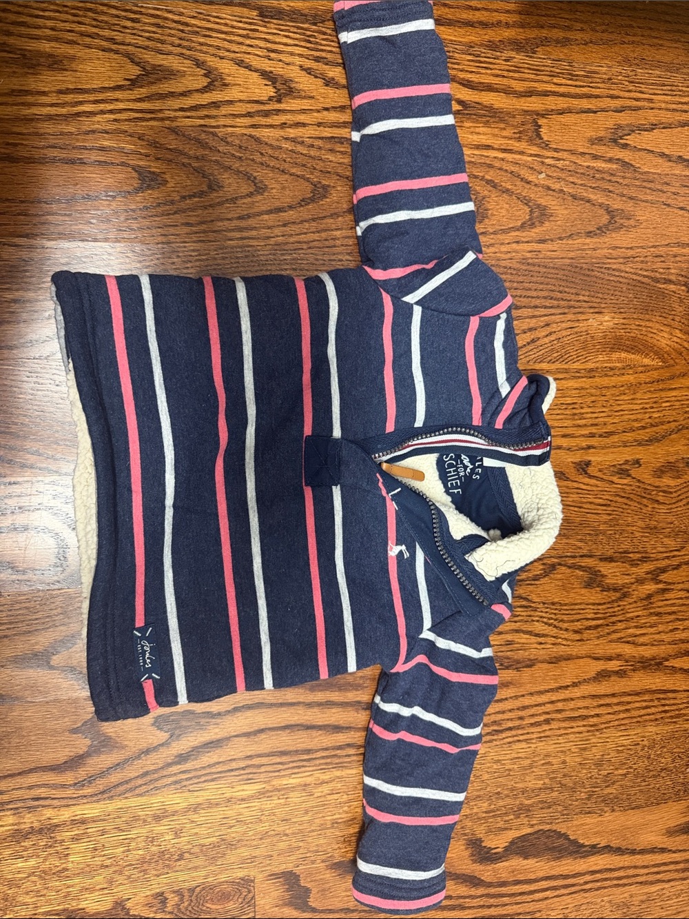 Joules made for mischief Kids Striped Navy Pullover Top with Sherpa Lining NWOT
